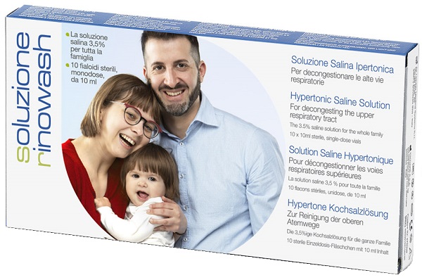 RINOWASH SOLUZIONE SALINA IPERTONICA PER PULIZIA NASO 10 FIALE RICHIUDIBILI X 10 ML - Antica Farmacia Ferrari