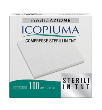 GARZA COMPRESSA IN TESSUTO NON TESSUTO ICOPIUMA ADESIVA 10X10 CM 100 PEZZI - Antica Farmacia Ferrari