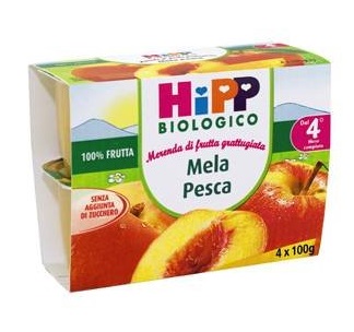 HIPP BIO FRUTTA GRATTUGGIATA MELA PESCA 4X100 G - Antica Farmacia Ferrari