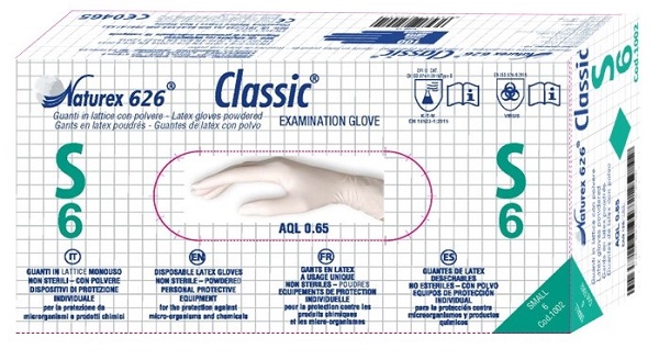 GUANTO IN LATTICE MONOUSO NON STERILE CON POLVERE NATUREX 626 CLASSIC MISURA SMALL 100 PEZZI - Oltrefarma
