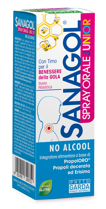 SANAGOL SPRAY JUNIOR PROPOLI FRAGOLA 20 ML - Antica Farmacia Ferrari