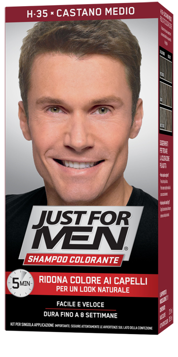 JUST FOR MEN SHAMPOO COLORANTE H35 CASTANO MEDIO ATTIVATORE CHIARO 38,5 ML + BASE COLORE 27,5 ML - Antica Farmacia Ferrari