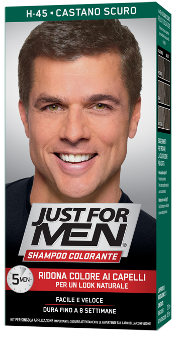 JUST FOR MEN SHAMPOO COLORANTE H45 CASTANO SCURO ATTIVATORE CHIARO 38,5 ML + BASE COLORE 27,5 ML - Antica Farmacia Ferrari