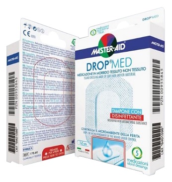 MEDICAZIONE COMPRESSA AUTOADESIVA DERMOATTIVA IPOALLERGENICA AERATA MASTER-AID DROP MED 10X12 5 PEZZI - Antica Farmacia Ferrari