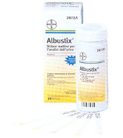 STRISCIA REATTIVA ALBUSTIX PER RICERCA DELLE PROTEINE NELLE URINE 50 PEZZI CODICE ARTICOLO 2872C - Antica Farmacia Ferrari