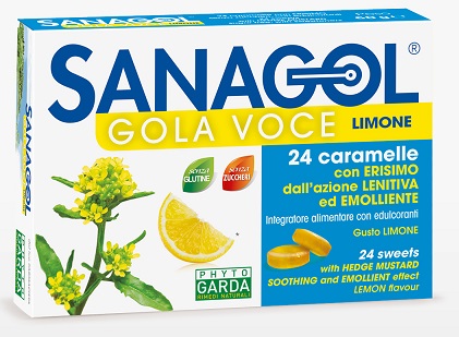SANAGOL GOLA VOCE SENZA ZUCCHERO LIMONE 24 CARAMELLE - Antica Farmacia Ferrari