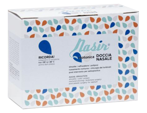 NASIR LAVAGGIO NASALE SOLUZIONE FISIOLOGICA ISOTONICA STERILE SCATOLA CON 4 SACCHE 500ML 4 BLISTER 1 VENTOSA - Antica Farmacia Ferrari