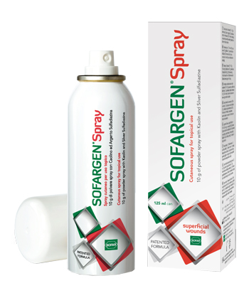MEDICAZIONE IN POLVERE SPRAY CON CAOLINO E ARGENTO SULFADIAZINA 1% SOFARGEN SPRAY 10 G BOMBOLETTA PRESSURIZZATA 125 ML - Antica Farmacia Ferrari