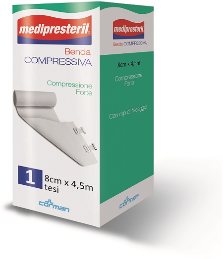 BENDA ELASTICA MEDIPRESTERIL COMPRESSIONE FORTE 8X450CM - Antica Farmacia Ferrari