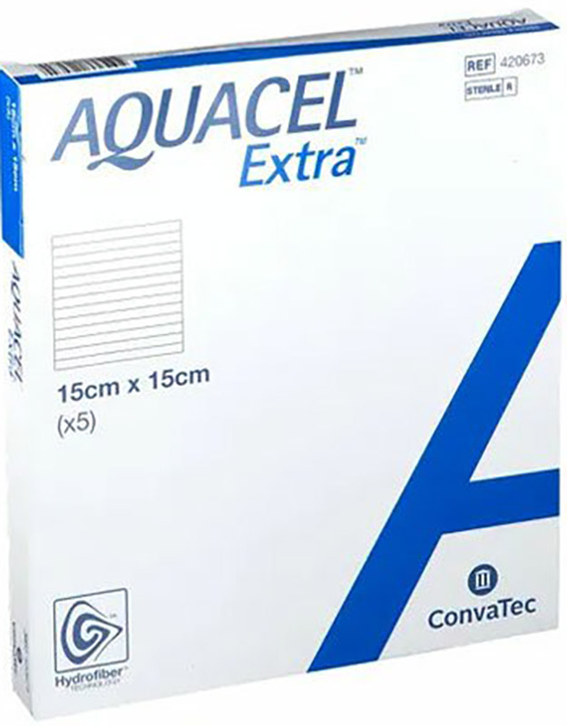 MEDICAZIONE IN HYDROFIBER E IONI ARGENTO INTESSUTA IN LYOCELL AQUACEL AG EXTRA DRS 15X15CM 5 PEZZI - Antica Farmacia Ferrari