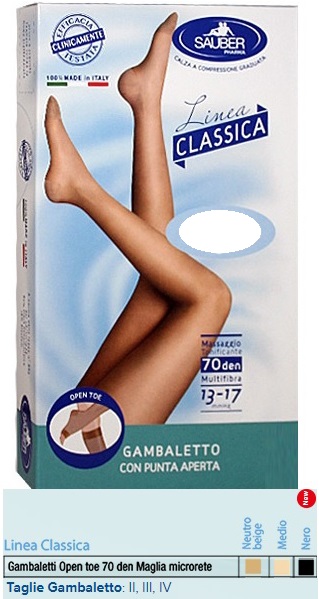 SAUBER GAMBALETTO OPEN TOE MAGLIA MICRORETE 70 DEN COLORE MEDIO TAGLIA 2 LINEA CLASSICA - Antica Farmacia Ferrari