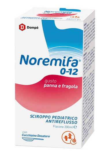 SCIROPPO PEDIATRICO ANTIREFLUSSO NOREMIFA 0-12 FLACONE 200 ML GUSTO PANNA E FRAGOLA - Antica Farmacia Ferrari