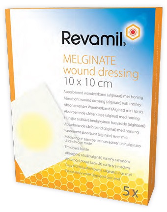 GARZA MEDICATA REVAMIL MELGINATE ALGINATO MIELE 10X10 CM 5 PEZZI - Antica Farmacia Ferrari