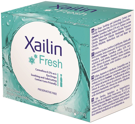 XAILIN FRESH GOCCE OCULARI CARBOSSIMETILCELLULOSA 0,5% 30 FLACONCINI MONODOSE 0,4 ML - Antica Farmacia Ferrari