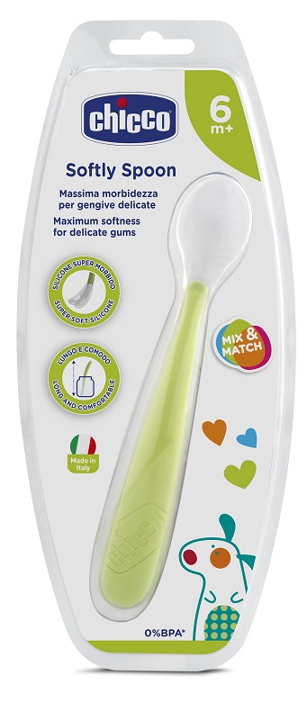 CHICCO CUCCHIAIO MORBIDO SILICONE 6M+ VERDE UP - Antica Farmacia Ferrari