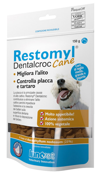 RESTOMYL DENTALCROC CANI TAGLIA MEDIA GRANDE E GIGANTE BUSTA 150 G - Antica Farmacia Ferrari