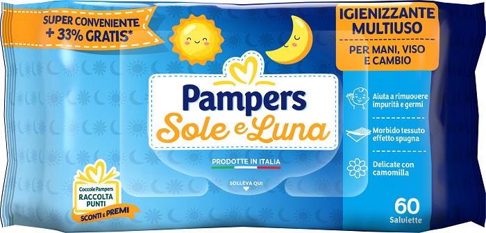 PAMPERS WIPES SOLE & LUNA EFFETTO SPUGNA 60 SALVIETTE - Antica Farmacia Ferrari