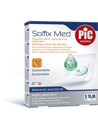CEROTTO PIC SOFFIX MED IN TNT CON TAMPONE CENTRALE ASSORBENTE STERILE MONOUSO 10X10 CM ANTIBATTERICO 5 PEZZI - Antica Farmacia Ferrari