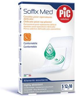 CEROTTO PIC SOFFIX MED IN TNT CON TAMPONE CENTRALE ASSORBENTE STERILE MONOUSO 10X12 CM ANTIBATTERICO 5 PEZZI - Antica Farmacia Ferrari