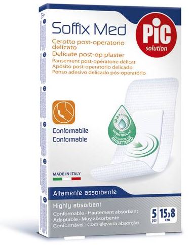CEROTTO PIC SOFFIX MED IN TNT CON TAMPONE CENTRALE ASSORBENTE STERILE MONOUSO 15X8 CM ANTIBATTERICO 5 PEZZI - Antica Farmacia Ferrari