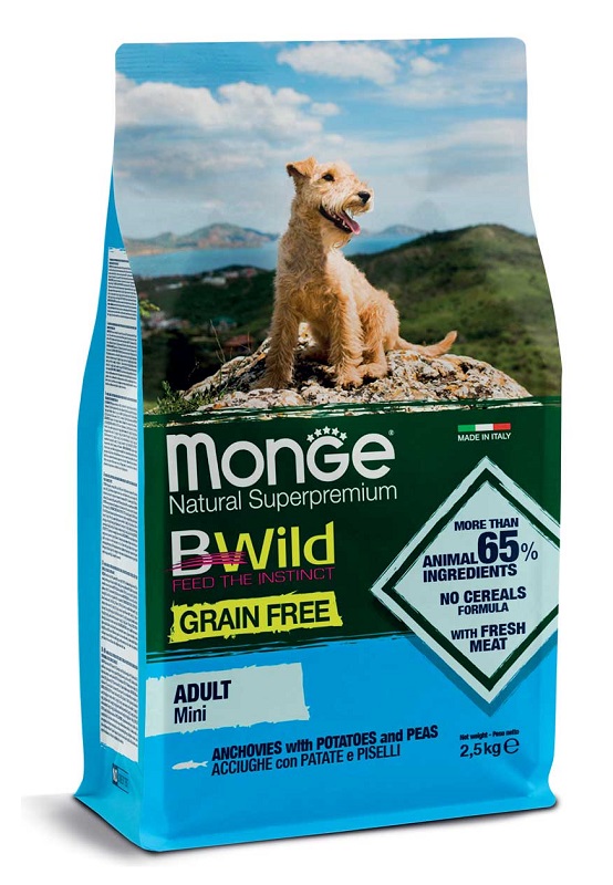 MONGE GRAIN FREE NATURAL SUPERPREMIUM SECCO CANE MINI ACCIUGHE PATATE PISELLI (DAL 15/12) 2,5 KG - Oltrefarma