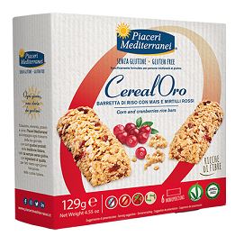 PIACERI MEDITERRANEI CEREALORO BARRETTA DI RISO CON MAIS E MIRTILLI ROSSI 6 PEZZI DA 21,5 G - Antica Farmacia Ferrari
