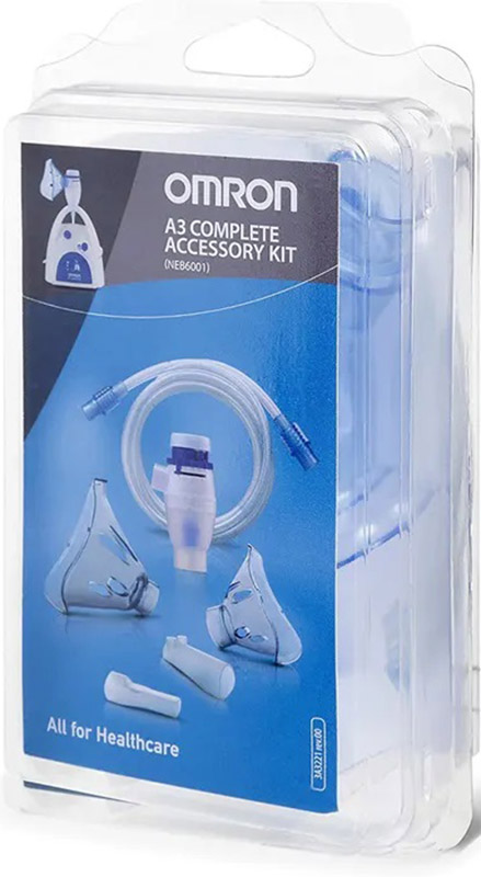 OMRON A3 COMPLETE KIT RICAMBIO AMPOLLA REGOLABILE + TUBO + MASCHERINA PEDIATRICA + MASCHERINA ADULTI + FORCELLE NASALI + BOCCAGLIO - Antica Farmacia Ferrari