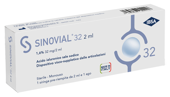 SIRINGA INTRA-ARTICOLARE SINOVIAL 32 ACIDO IALURONICO SALE SODICO 1,6% 32MG/2ML 2ML + AGO 21 GAUGE - Antica Farmacia Ferrari