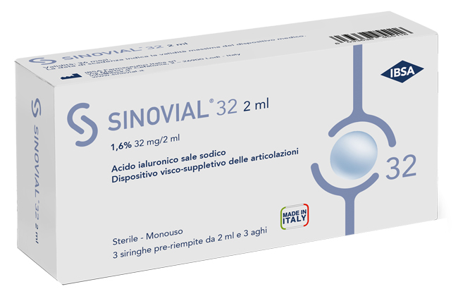 SIRINGA INTRA-ARTICOLARE SINOVIAL 32 ACIDO IALURONICO 1,6% 32 MG/2 ML 1 FS + AGO GAUGE 21 3 PEZZI - Antica Farmacia Ferrari