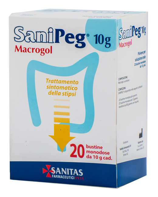 MACROGOL POLVERE PER SOLUZIONE ORALE SANIPEG 10G 20BUSTE - Antica Farmacia Ferrari