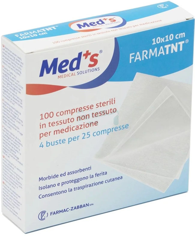 GARZA COMPRESSA MEDS FARMATNT IN TESSUTO NON TESSUTO 10X10CM 100 PEZZI - Antica Farmacia Ferrari