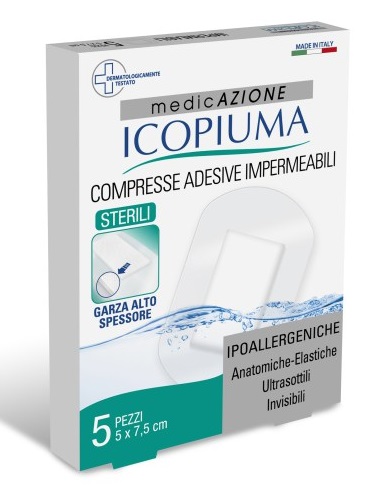 GARZA COMPRESSA ICOPIUMA MEDICATA POSTOPERATORIA 5X7,5 CM 5 PEZZI - Antica Farmacia Ferrari