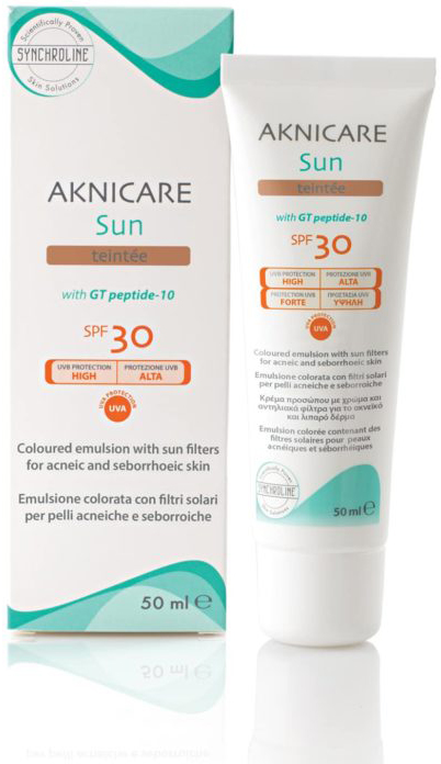 CREMA COLORATA PROTETTIVA SOLARE PER PELLE ACNEICA AKNICARE SUN TEINTEE' DORE' TUBETTO 50 ML - Antica Farmacia Ferrari