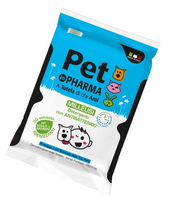 PET IN PHARMA SALVIETTE UMIDIFICATE IGIENIZZANTI CON ANTIBATTERICO PER ADULTI E BAMBINI 20 PEZZI - Antica Farmacia Ferrari