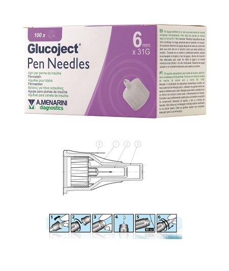 AGO PER PENNA DA INSULINA GLUCOJECT LUNGHEZZA 6 MM GAUGE 31 100 PEZZI - Antica Farmacia Ferrari