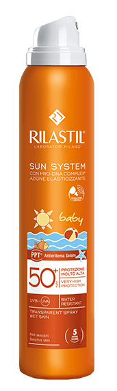 RILASTIL SUN SYSTEM BABY PPT SPF 50+ TRANSPARENT SPRAY WET SKIN 200 ML - Antica Farmacia Ferrari