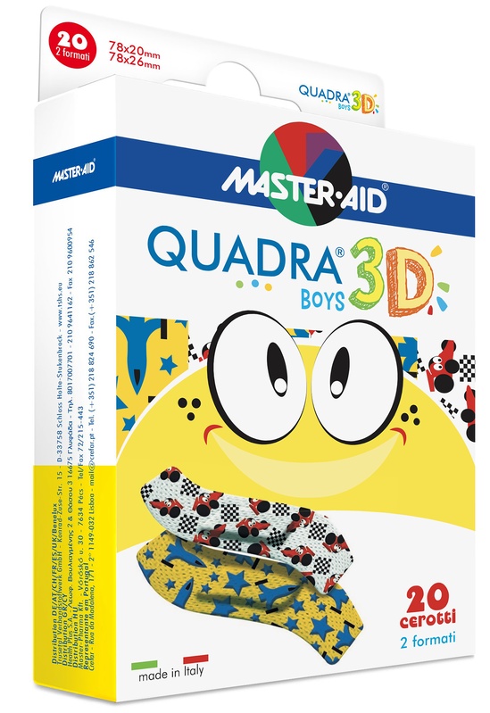 CEROTTO MASTER-AID QUADRA 3D BOYS 20 PEZZI ASSORTITI - Antica Farmacia Ferrari