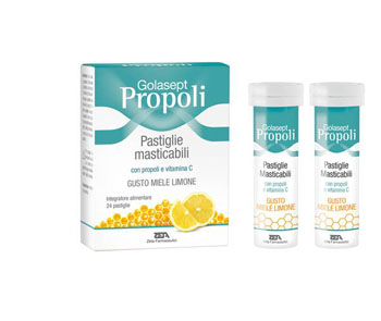 GOLASEPT PROPOLI 24 COMPRESSE MASTICABILI MIELE LIMONE - Antica Farmacia Ferrari