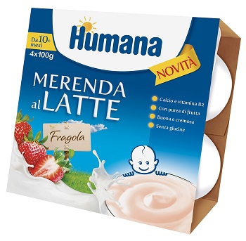 HUMANA MERENDA AL LATTE GUSTO FRAGOLA 100 G 4 PEZZI - Antica Farmacia Ferrari