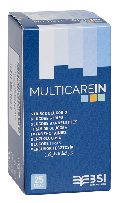 STRISCE MISURAZIONE GLICEMIA MULTICARE IN GLUCOSIO ELETTRODO 25 PEZZI - Antica Farmacia Ferrari