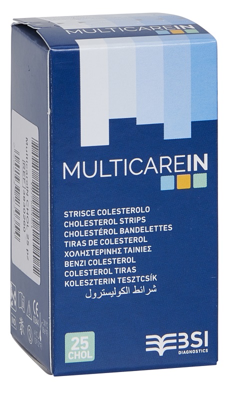 TEST COLESTEROLEMIA MULTICARE IN COLESTEROLO IN STRISCE CON ASPIRAZIONE CAPILLARE 25 PEZZI - Antica Farmacia Ferrari