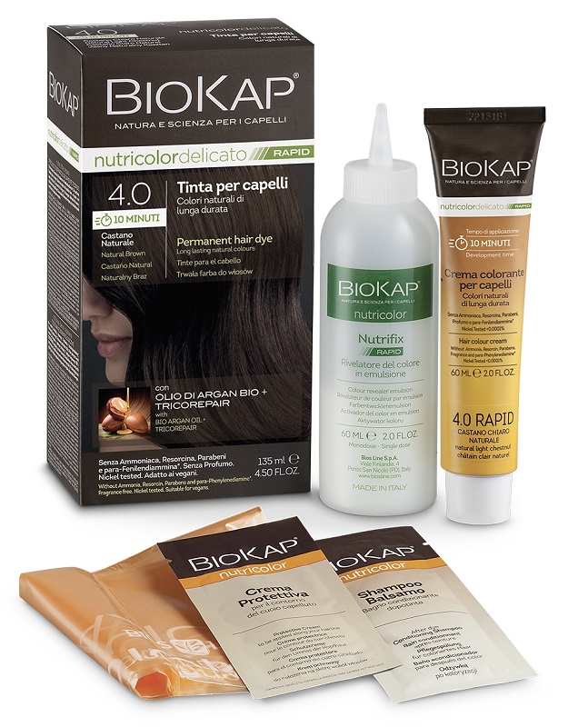 BIOS LINE  BIOKAP NUTRICOLOR DELICATO RAPID TINTA 4,00 CASTANO NATURALE 135 ML - Antica Farmacia Ferrari