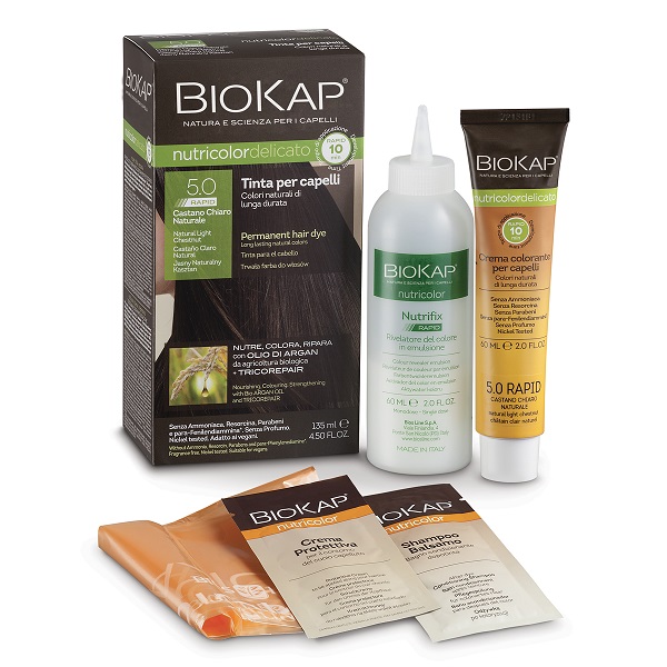 BIOS LINE  BIOKAP NUTRICOLOR DELICATO RAPID TINTA 5,0 CASTANO CHIARO NATURALE 135 ML - Antica Farmacia Ferrari