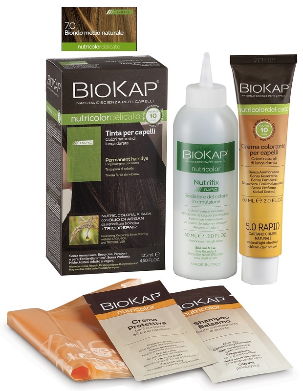 BIOS LINE  BIOKAP NUTRICOLOR DELICATO RAPID TINTA 7,0 BIONDO MEDIO NATURALE 135 ML - Antica Farmacia Ferrari