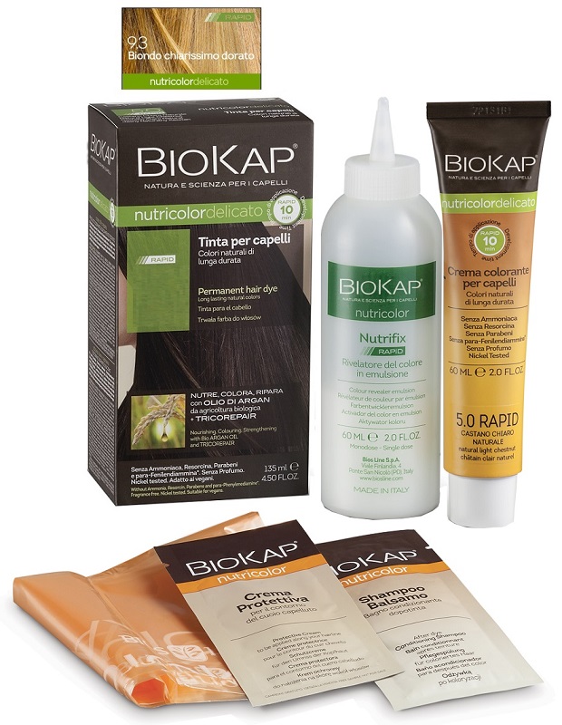 BIOS LINE  BIOKAP NUTRICOLOR DELICATO RAPID TINTA 9,3 BIONDO CHIARISSMO DORATO 135 ML - Antica Farmacia Ferrari
