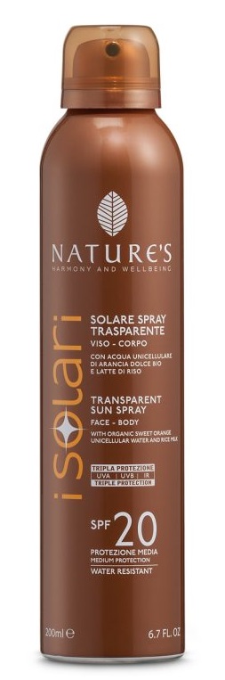 NATURES I SOLARI SPRAY TRASPARENTE SPF20 200 ML - Antica Farmacia Ferrari