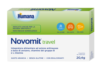 NOVOMIT TRAVEL 12 GOMME DA MASTICARE GUSTO ARANCIA - Antica Farmacia Ferrari