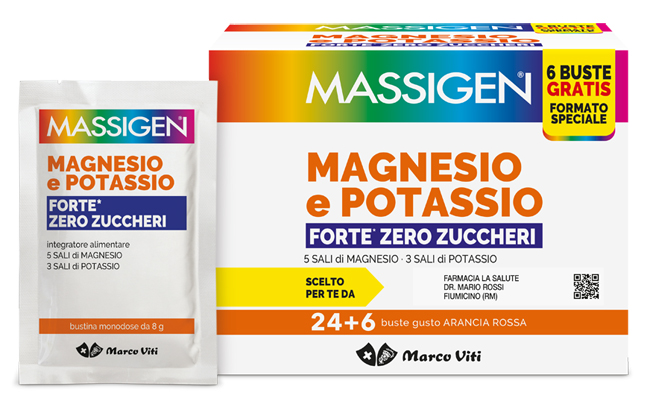 MASSIGEN MAGNESIO POTASSIO FORTE ZERO ZUCCHERO 24 BUSTINE + 6 BUSTINE - Oltrefarma