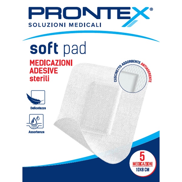 MEDICAZIONE ADESIVA STERILE PRONTEX SOFT PAD 10X8 CM 5 PEZZI - Antica Farmacia Ferrari