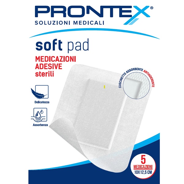 MEDICAZIONE ADESIVA STERILE PRONTEX SOFT PAD 10X12,5 CM 5 PEZZI - Antica Farmacia Ferrari